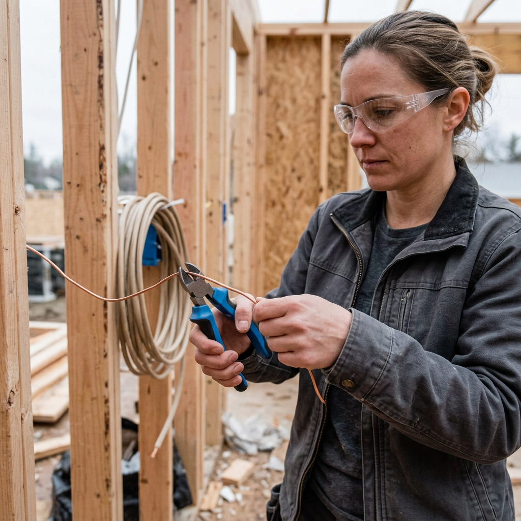 Tradesperson cutting wire with diagonal pliers