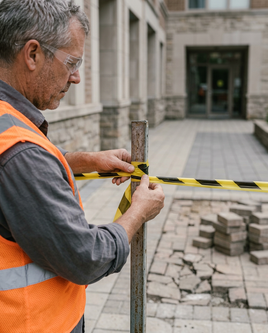 Site foreman checking barricade tape around a maintenance area